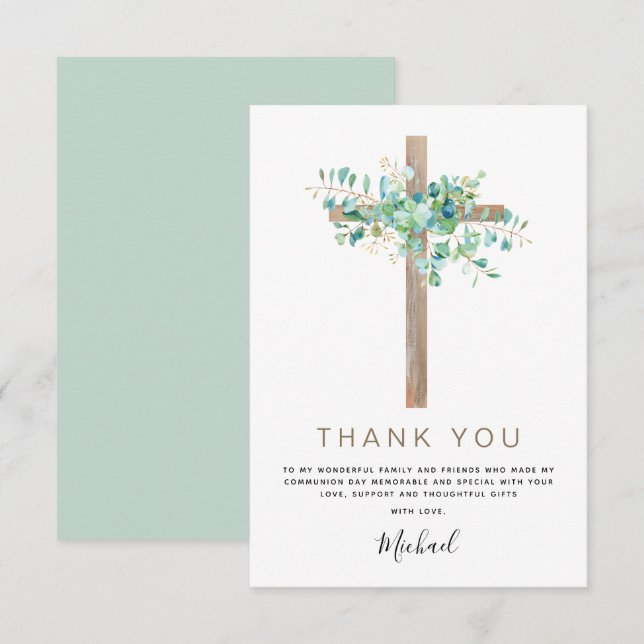 First Holy Communion Thank You Sage Eucalyptus (Front/Back)