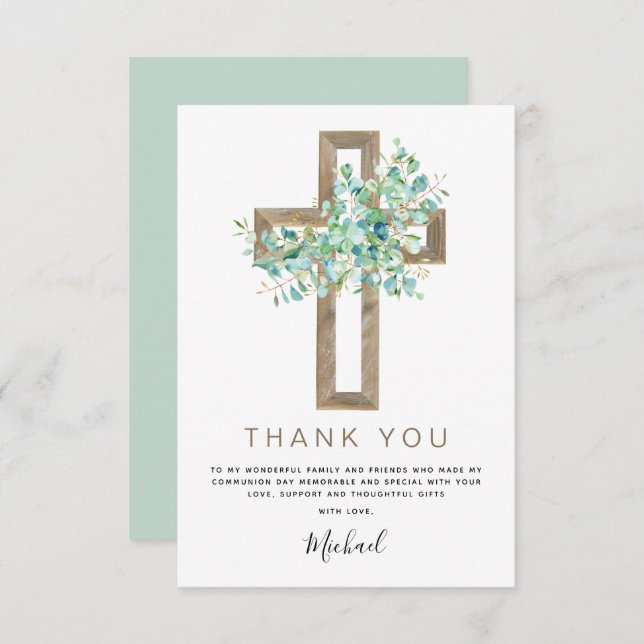 First Holy Communion Thank You Sage Eucalyptus Inv (Front/Back)