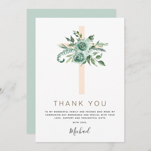 First Holy Communion Thank You Sage Eucalyptus Invitation (Front/Back)