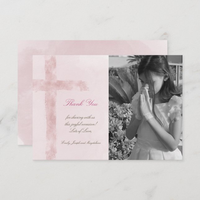 First Holy Communion thank you watercolor Invitation (Front/Back)