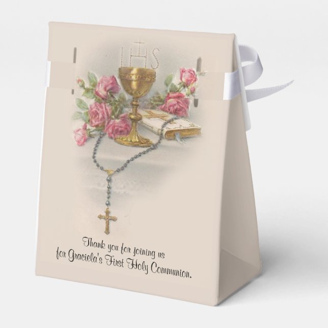 First Holy Communion Traditional Rosary Roses Favour Box (Back Side)