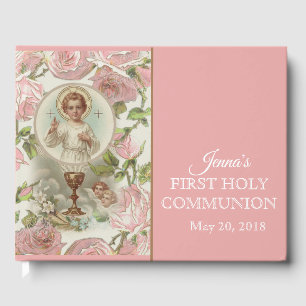 First Holy Communion Vintage Religious Jesus Guest Book