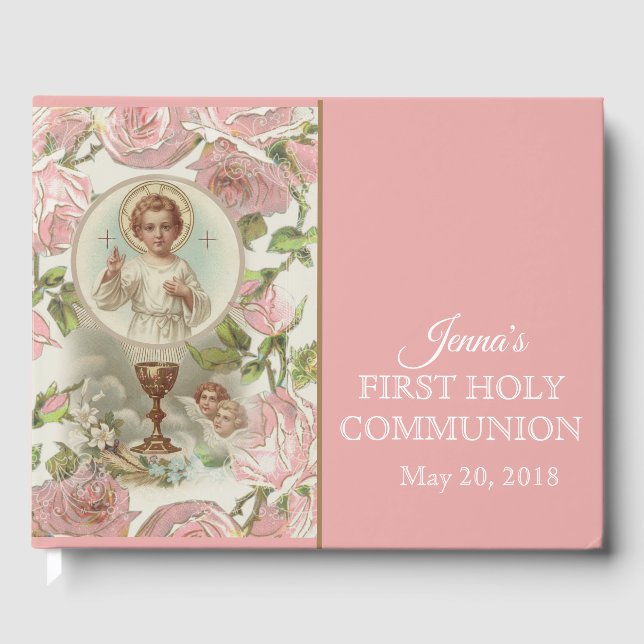 First Holy Communion Vintage Religious Jesus Guest Book (Front)