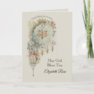 First Holy Communion Virgin Mary Flowers Holiday Card