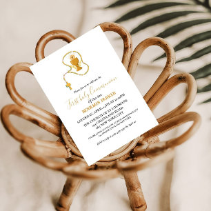 First holy communion  watercolor blue floral invitation