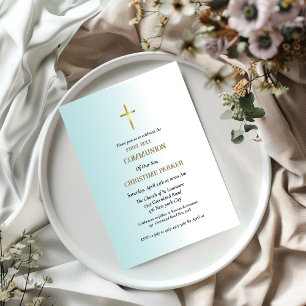 First holy communion watercolor blue splash invitation