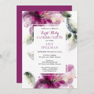 First Holy Communion Watercolor Floral Invitation