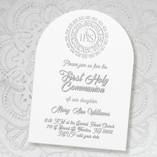First Holy Communion white grey shadow text Invitation