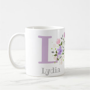 First Initial Plus first Name with Flowers Coffee Mug
