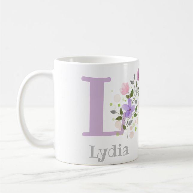 First Initial Plus first Name with Flowers Coffee Mug (Left)