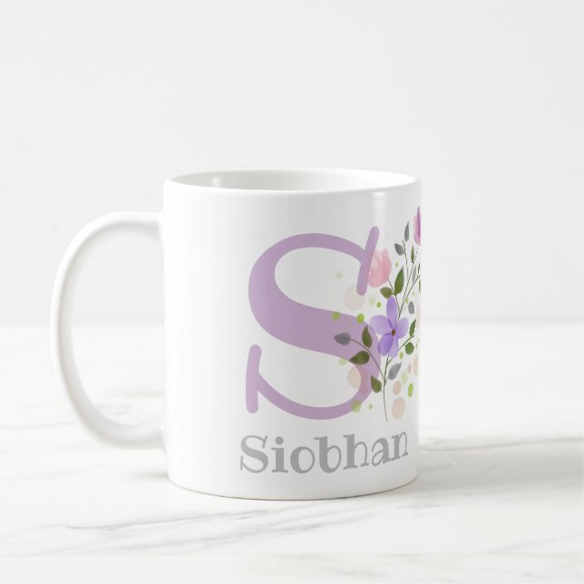 First Initial Plus first Name with Flowers Coffee Mug (Left)