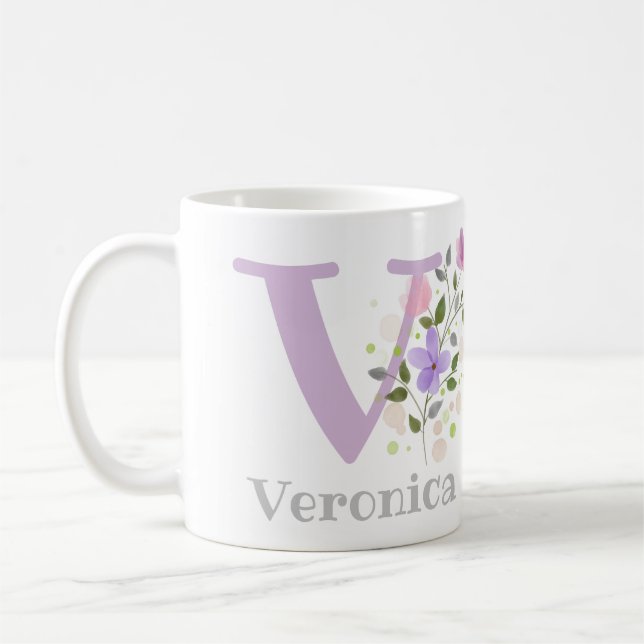 First Initial Plus first Name with Flowers Coffee Mug (Left)