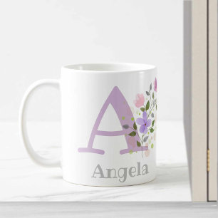 First Initial Plus Name Angela with Flowers Coffee Mug