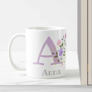 First Initial Plus Name Anna with Flowers Coffee Mug