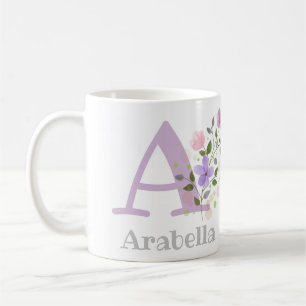 First Initial Plus Name Arabella Floral Coffee Mug