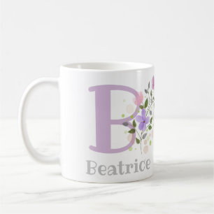 First Initial Plus Name Beatrice with Flowers Coffee Mug