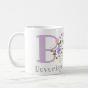 First Initial Plus Name Beverley with Flowers Coffee Mug