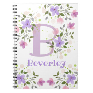 First Initial Plus Name Beverley with Flowers Notebook
