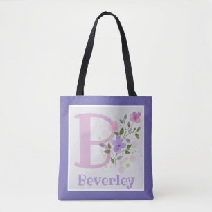 First Initial Plus Name Beverley with Flowers Tote Bag