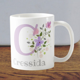 First Initial Plus Name Cressida with Flowers Coffee Mug