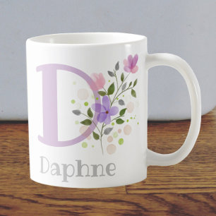 First Initial Plus Name Daphne. Floral Design Coffee Mug