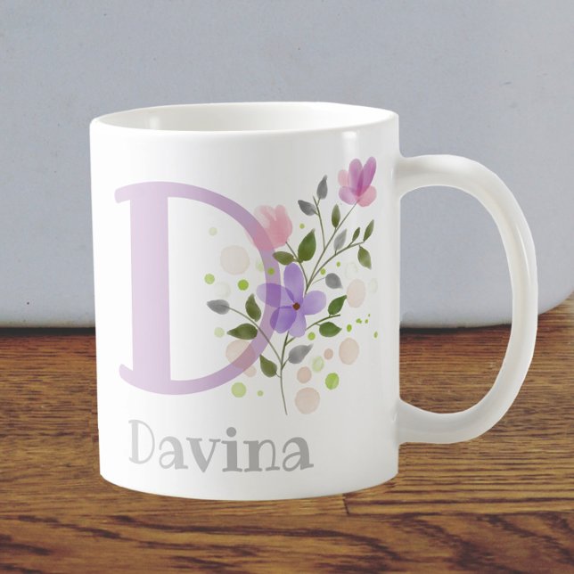 First Initial Plus Name Davina with Flowers Coffee Mug (Creator Uploaded)