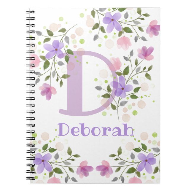 First Initial Plus Name Deborah with Flowers Notebook (Front)