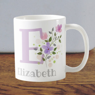 First Initial Plus Name Elizabeth with Flowers Coffee Mug