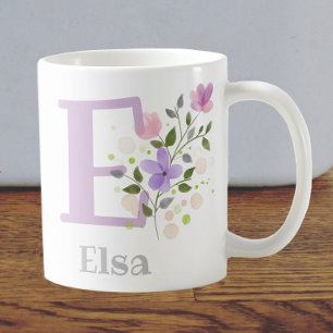 First Initial Plus Name Elsa with Flowers Coffee Mug