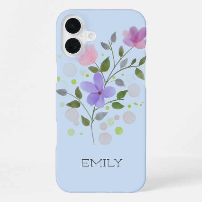 First Initial Plus Name Emily with Flowers iPhone Case (Back)