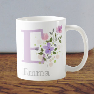First Initial Plus Name Emma with Flowers Coffee Mug