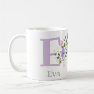 First Initial Plus Name Eva with Flowers Coffee Mug