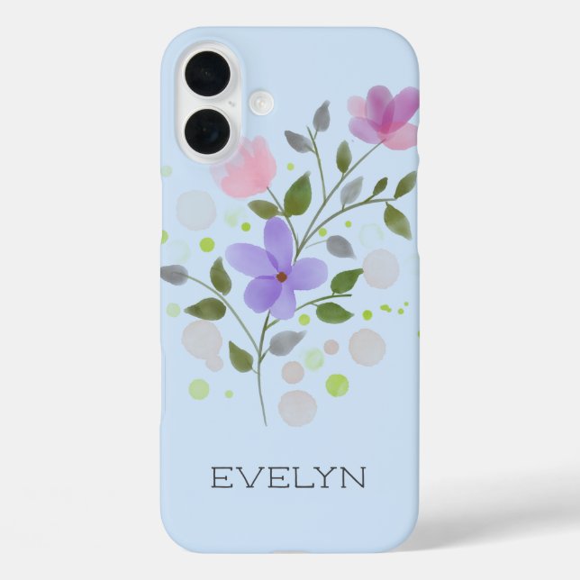First Initial Plus Name Evelyn with Flowers Case-Mate iPhone Case (Back)