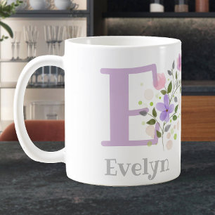 First Initial Plus Name Evelyn with Flowers Coffee Mug
