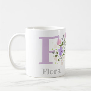 First Initial Plus Name Flora with Flowers Coffee Mug
