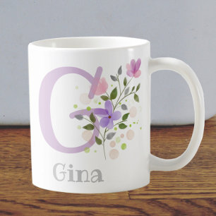 First Initial Plus Name Gina with Flowers Coffee Mug