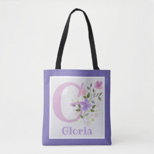 First Initial Plus Name Gloria with Flowers Tote Bag