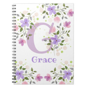 First Initial Plus Name Grace with Flowers Notebook