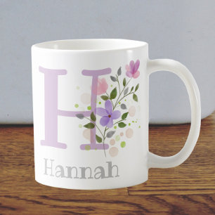 First Initial Plus Name Hannah with Flowers Coffee Mug
