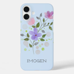 First Initial Plus Name Imogen with Flowers iPhone 16 Plus Case