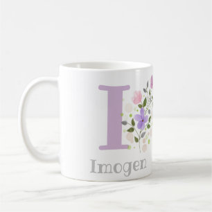 First Initial Plus Name Imogen with Flowers Coffee Mug