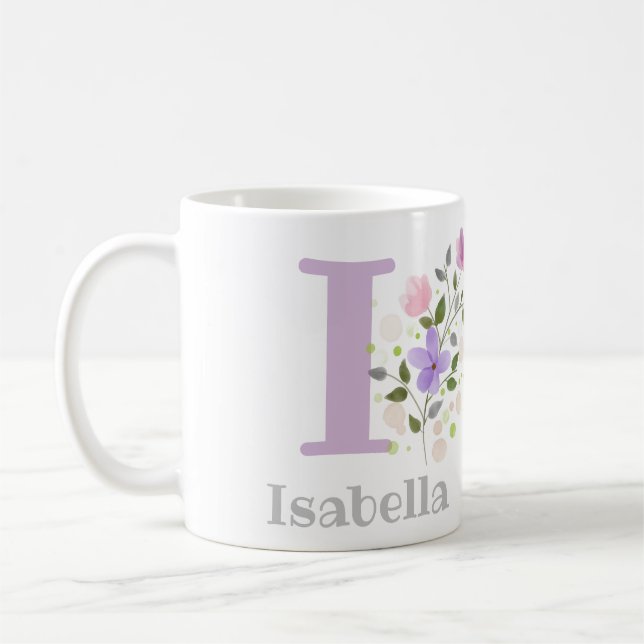 First Initial Plus Name Isabella with Flowers Coffee Mug (Left)