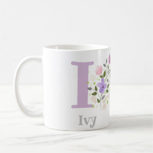 First Initial Plus Name Ivy with Flowers Coffee Mug