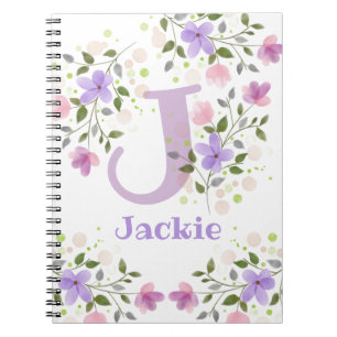 First Initial Plus Name Jackie with Flowers Notebook