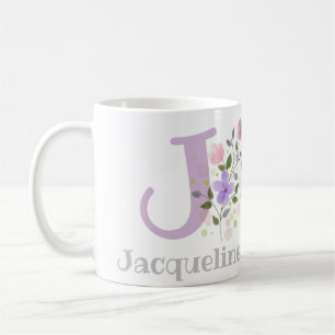 First Initial Plus Name Jacqueline with Flowers Coffee Mug