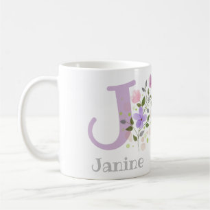 First Initial Plus Name Janine with Flowers Coffee Mug