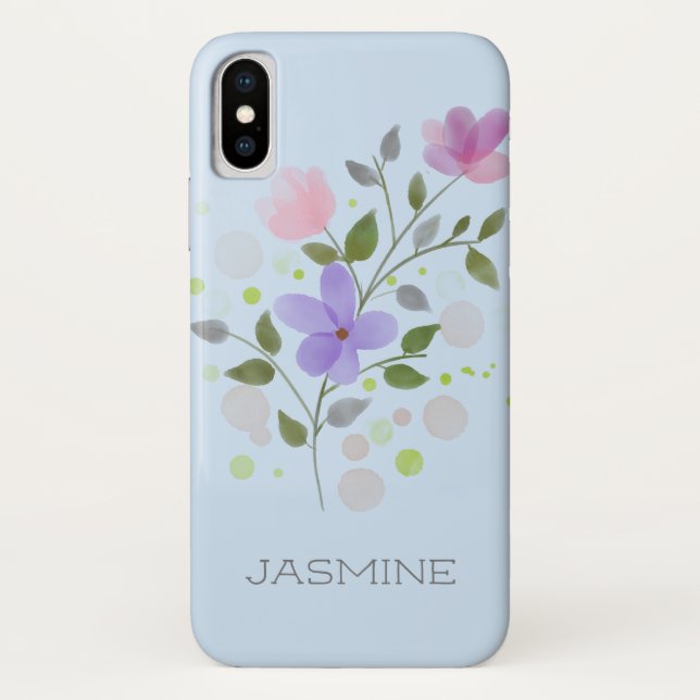 First Initial Plus Name Jasmine with Flowers Case-Mate iPhone Case (Back)