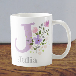 First Initial Plus Name Julia with Flowers Coffee Mug