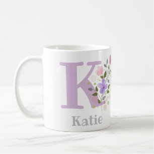 First Initial Plus Name Katie with Flowers Coffee Mug