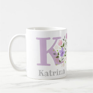 First Initial Plus Name Katrina with Flowers Coffee Mug